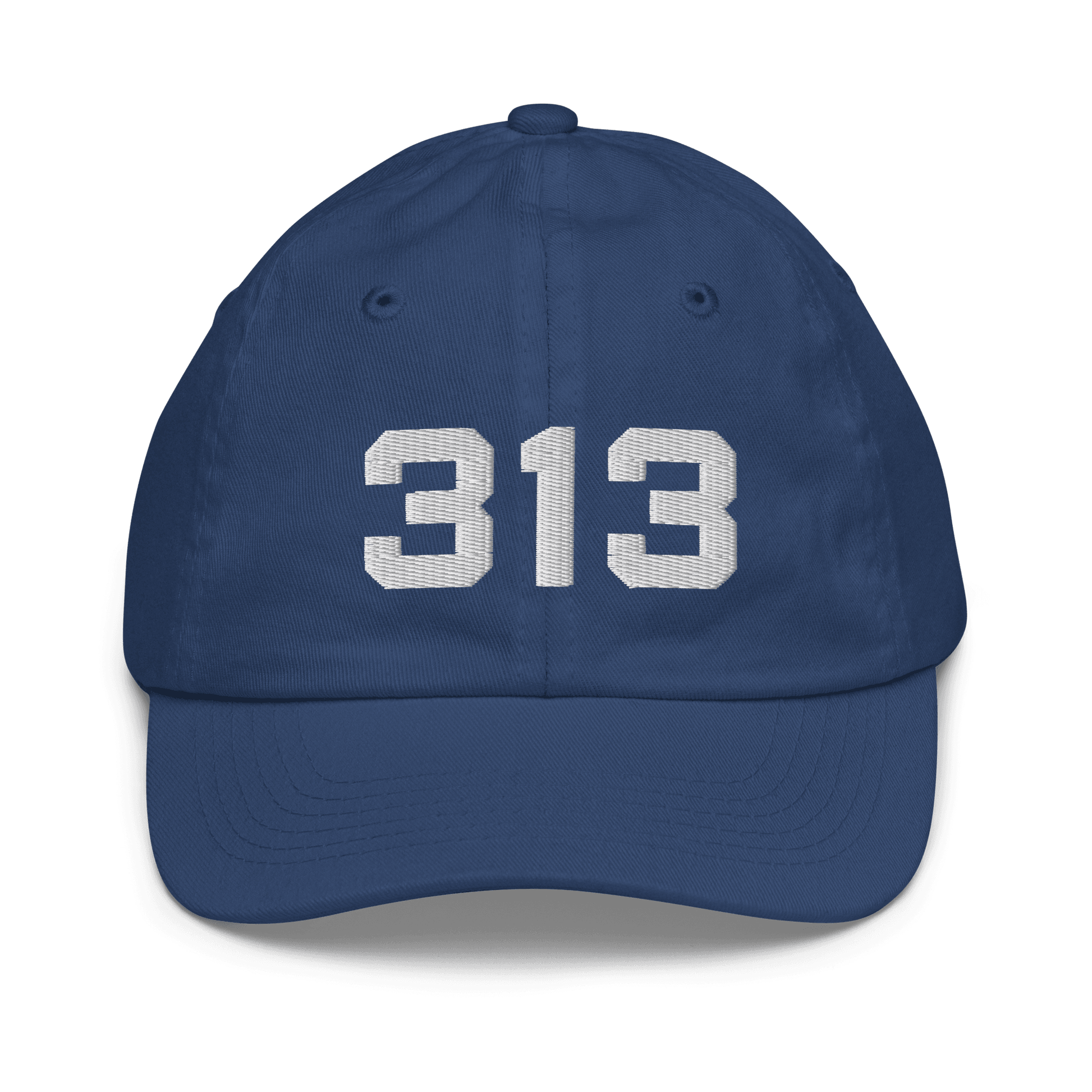 Detroit '313' Youth Baseball Cap | White/Black Embroidery - Circumspice Michigan