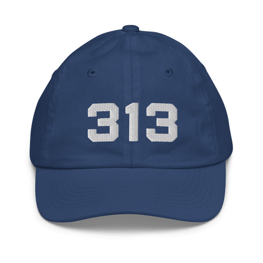 Detroit '313' Youth Baseball Cap | White/Black Embroidery - Circumspice Michigan