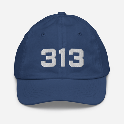 Detroit '313' Youth Baseball Cap | White/Black Embroidery - Circumspice Michigan