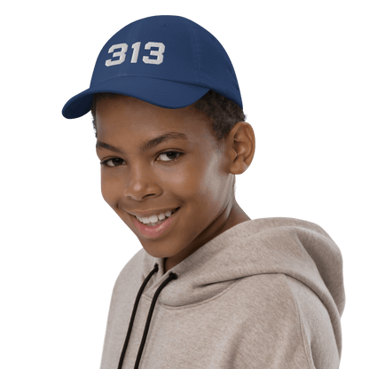 Detroit '313' Youth Baseball Cap | White/Black Embroidery - Circumspice Michigan