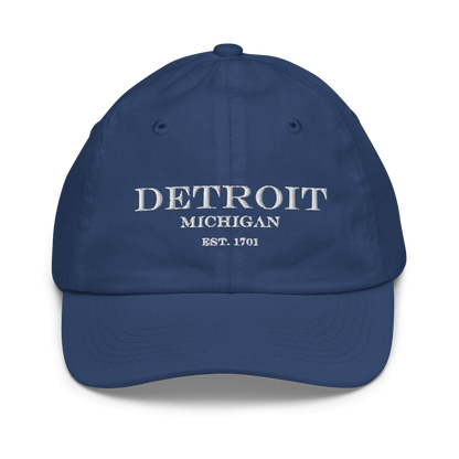 'Detroit Michigan EST 1701' Youth Baseball Cap (Luxury Goods Parody) - Circumspice Michigan