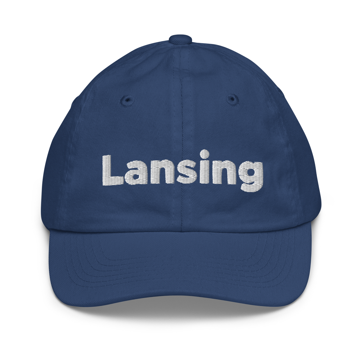 'Lansing' Youth Baseball Cap | White/Navy Embroidery