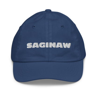 'Saginaw' Youth Baseball Cap | White/Navy Embroidery