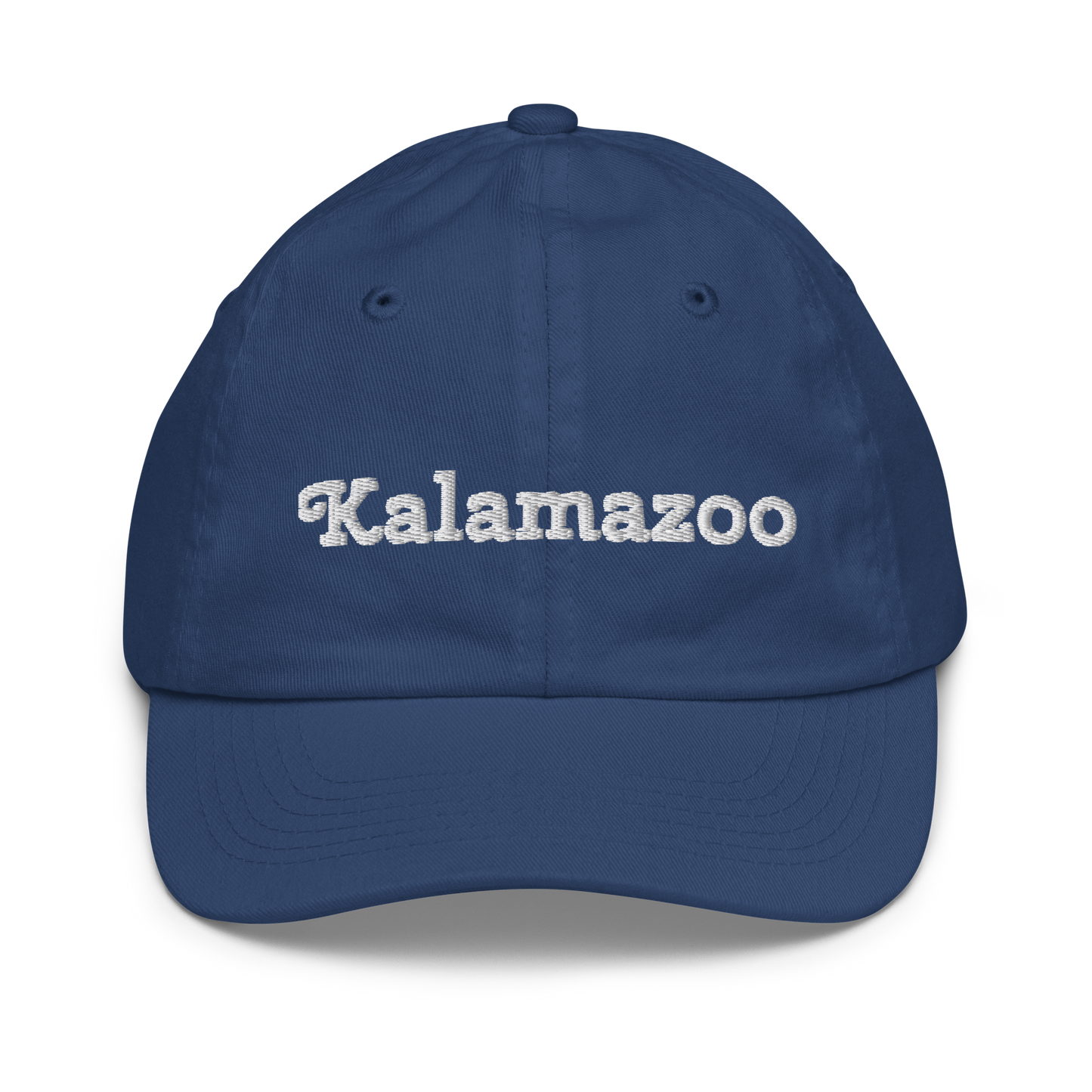 'Kalamazoo' Youth Baseball Cap | White/Navy Embroidery