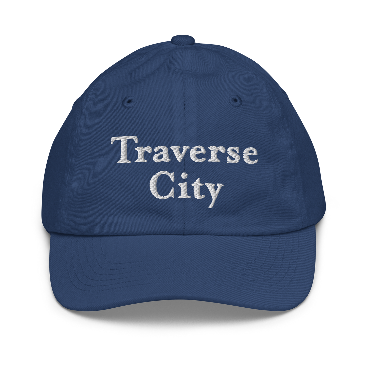 'Traverse City' Youth Baseball Cap | White/Navy Embroidery