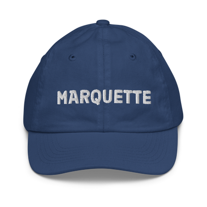 'Marquette' Youth Baseball Cap | White/Navy Embroidery