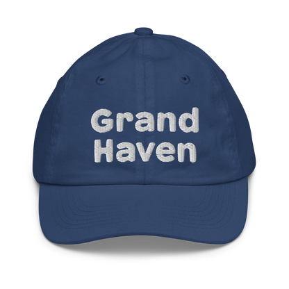 'Grand Haven' Youth Baseball Cap | White/Navy Embroidery