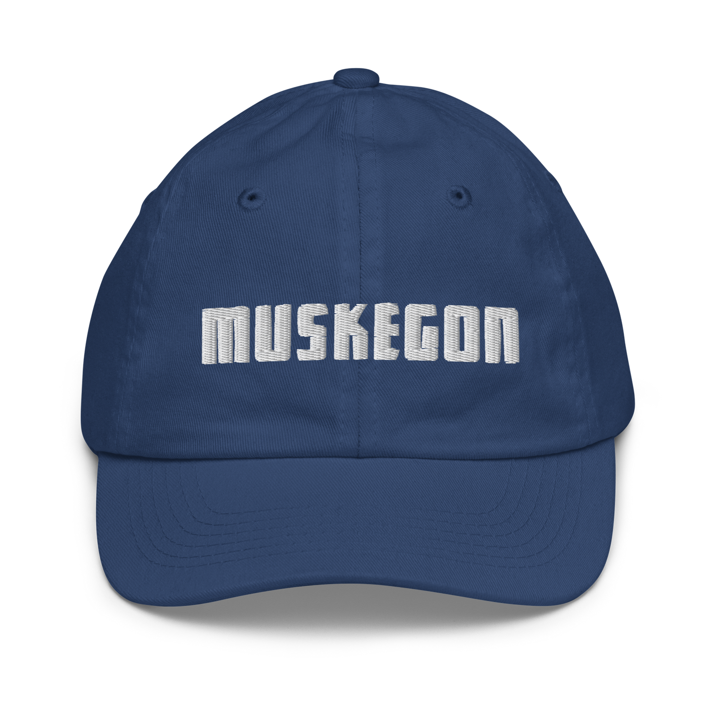 'Muskegon' Youth Baseball Cap | White/Navy Embroidery