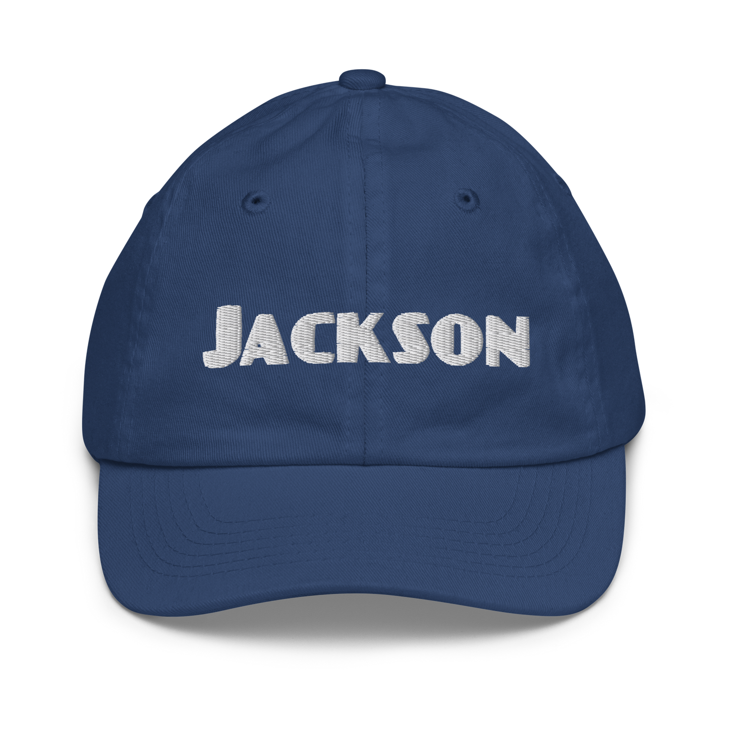 'Jackson' Youth Baseball Cap | White/Navy Embroidery