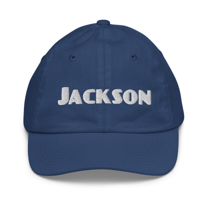 'Jackson' Youth Baseball Cap | White/Navy Embroidery