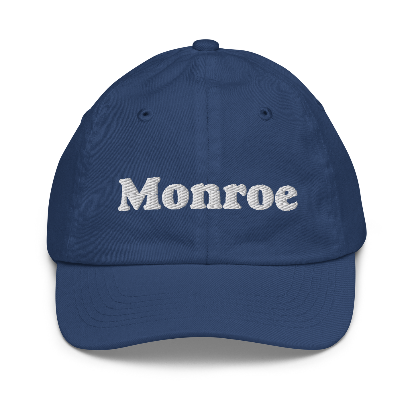 'Monroe' Youth Baseball Cap | White/Navy Embroidery