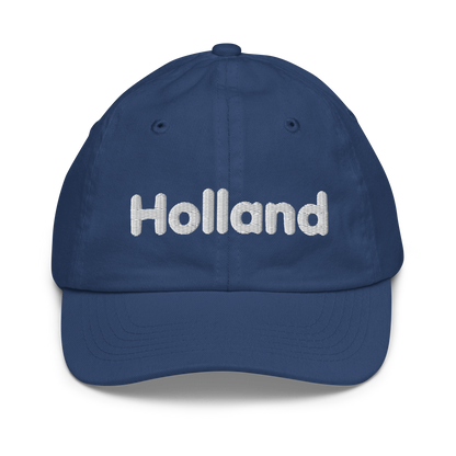 'Holland' Youth Baseball Cap | White/Navy Embrodiery