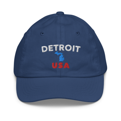 'Detroit USA' Youth Baseball Cap (w/ Michigan Outline)