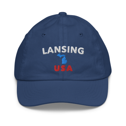 'Lansing USA' Youth Baseball Cap (w/ Michigan Outline)