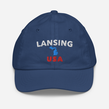 'Lansing USA' Youth Baseball Cap (w/ Michigan Outline)