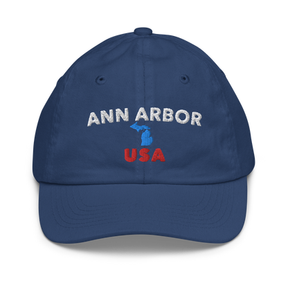 'Ann Arbor USA' Youth Baseball Cap (w/ Michigan Outline)