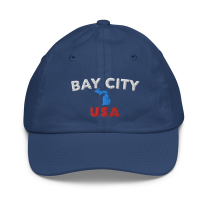 'Bay City USA' Youth Baseball Cap (w/ Michigan Outline)