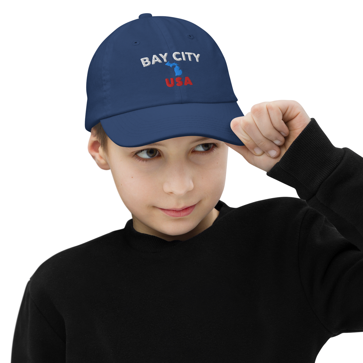 'Bay City USA' Youth Baseball Cap (w/ Michigan Outline)