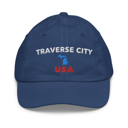 'Traverse City USA' Youth Baseball Cap (w/ Michigan Outline)