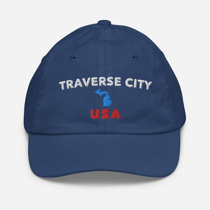 'Traverse City USA' Youth Baseball Cap (w/ Michigan Outline)