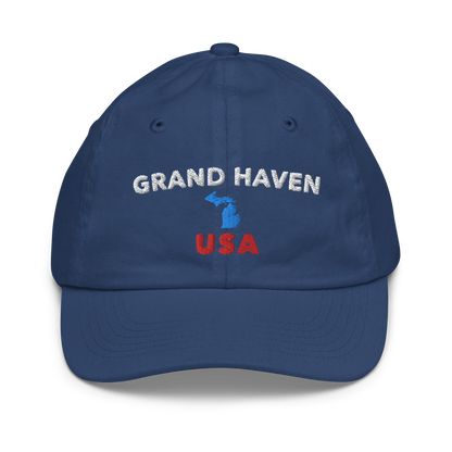 'Grand Haven USA' Youth Baseball Cap (w/ Michigan Outline)