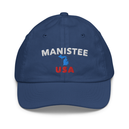 'Manistee USA' Youth Baseball Cap (w/ Michigan Outline)