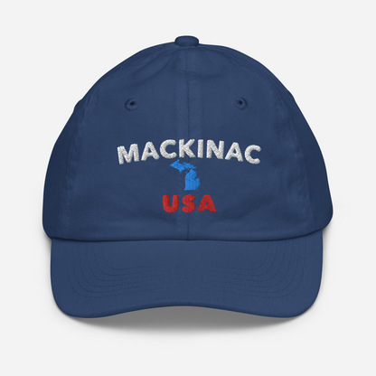 'Mackinac USA' Youth Baseball Cap (w/ Michigan Outline)