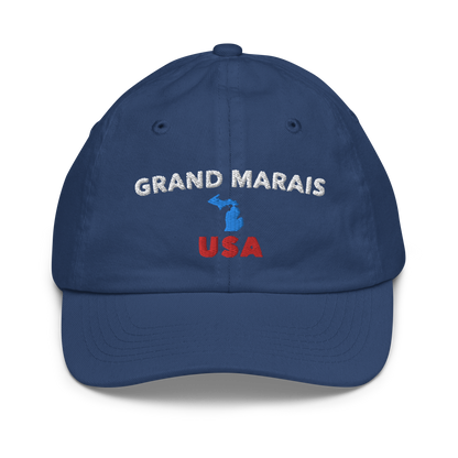 'Grand Marais USA' Youth Baseball Cap (w/ Michigan Outline)