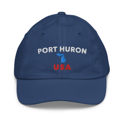 'Port Huron USA' Youth Baseball Cap (w/ Michigan Outline)