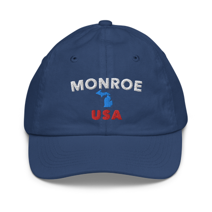 'Monroe USA' Youth Baseball Cap (w/ Michigan Outline)