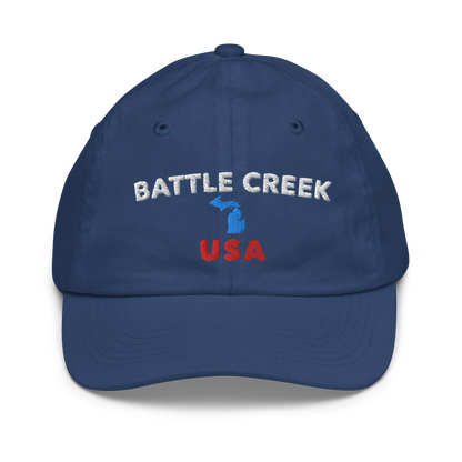 'Battle Creek' Youth Baseball Cap (w/ Michigan Outline)