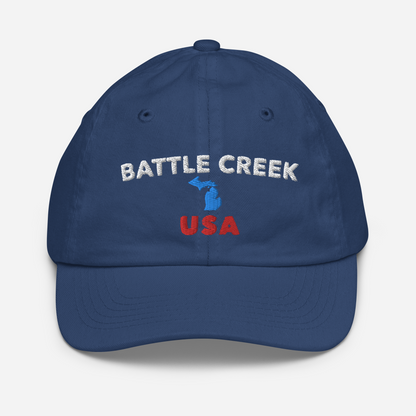 'Battle Creek' Youth Baseball Cap (w/ Michigan Outline)