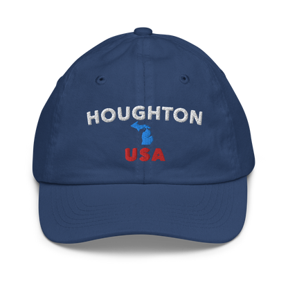 'Houghton USA' Youth Baseball Cap (w/ Michigan Outline)