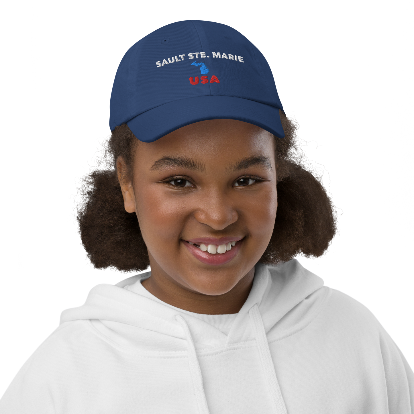 'Sault Ste. Marie USA' Youth Baseball Cap (w/ Michigan Outline)