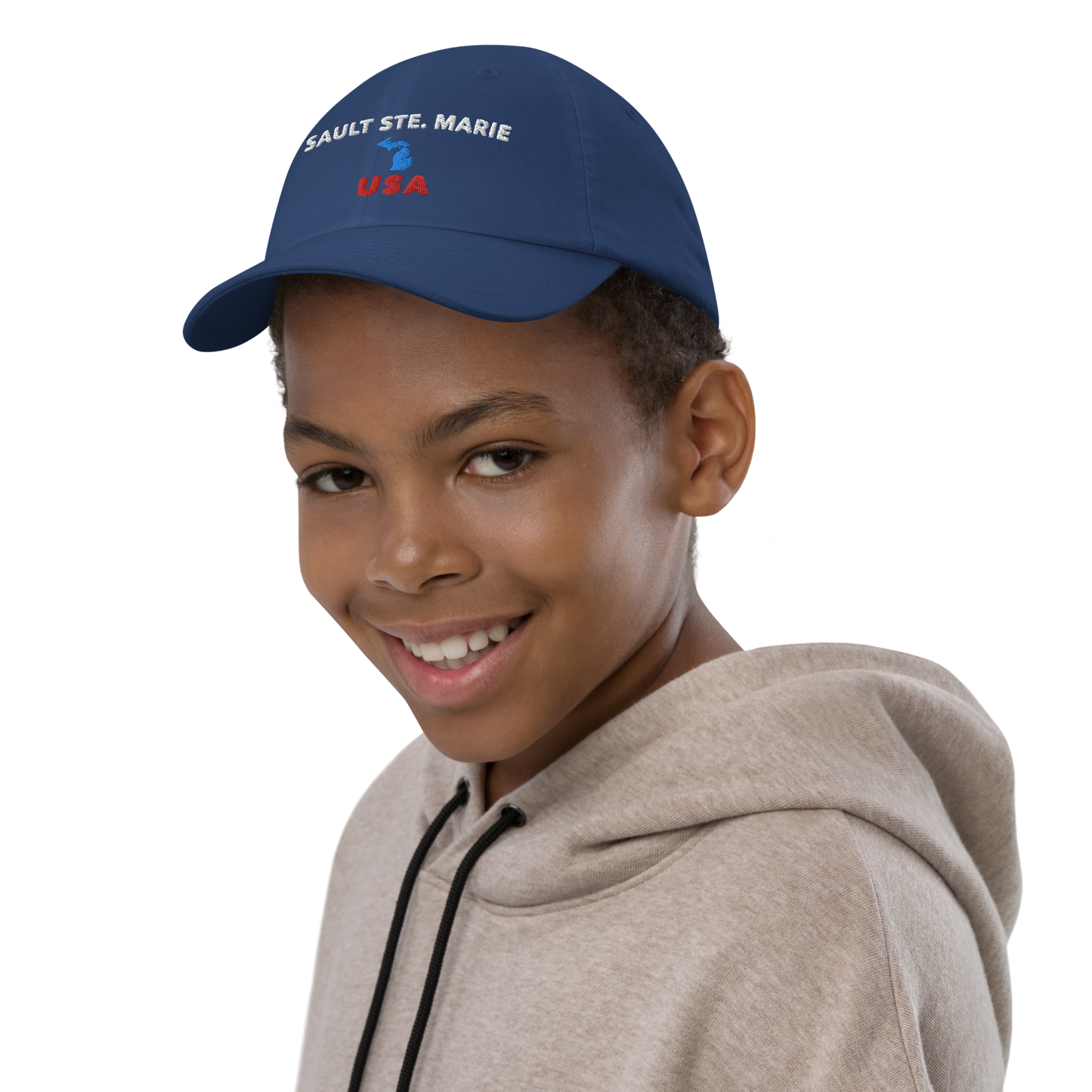 'Sault Ste. Marie USA' Youth Baseball Cap (w/ Michigan Outline)