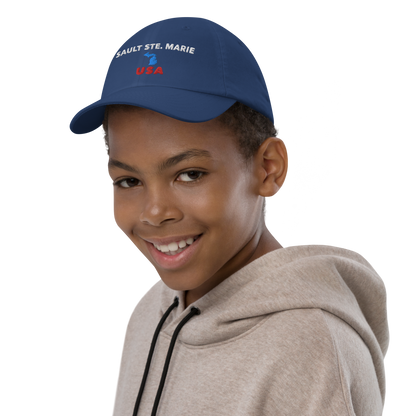 'Sault Ste. Marie USA' Youth Baseball Cap (w/ Michigan Outline)