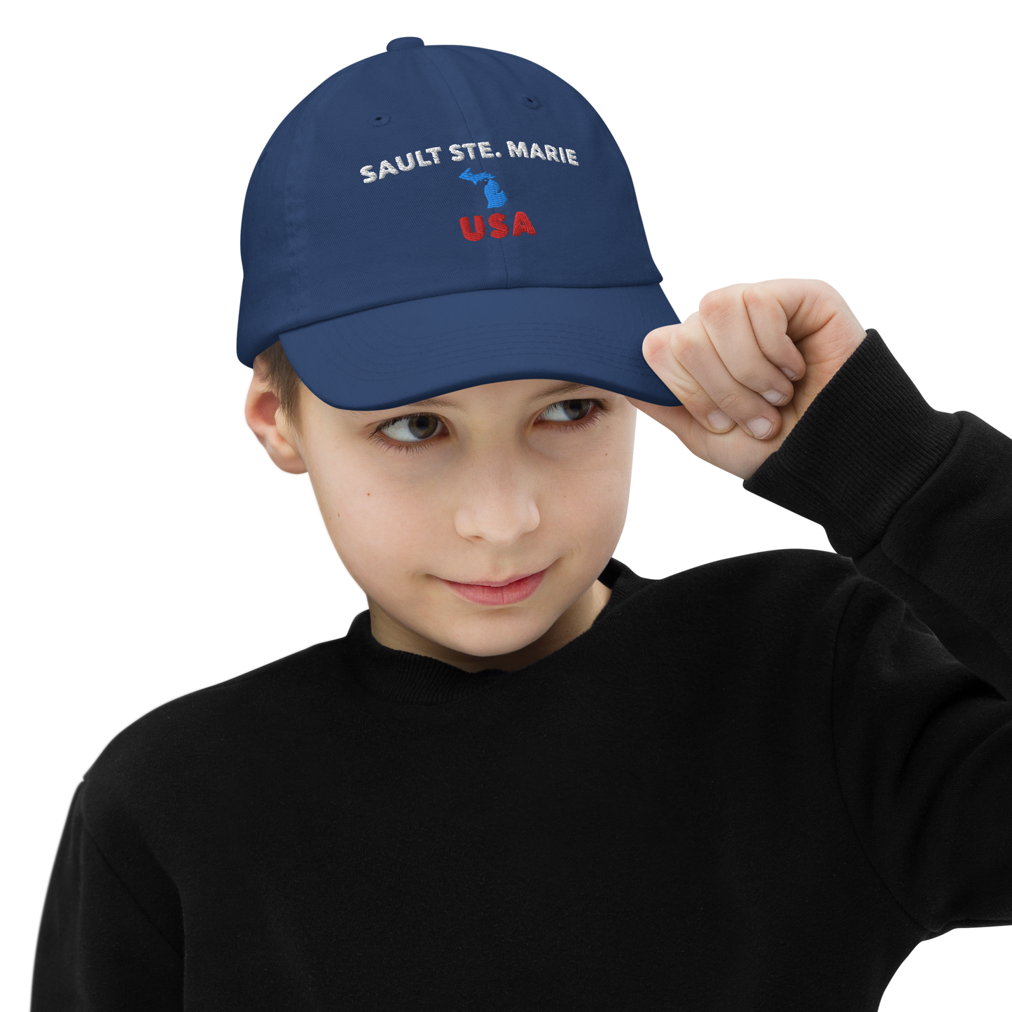 'Sault Ste. Marie USA' Youth Baseball Cap (w/ Michigan Outline)