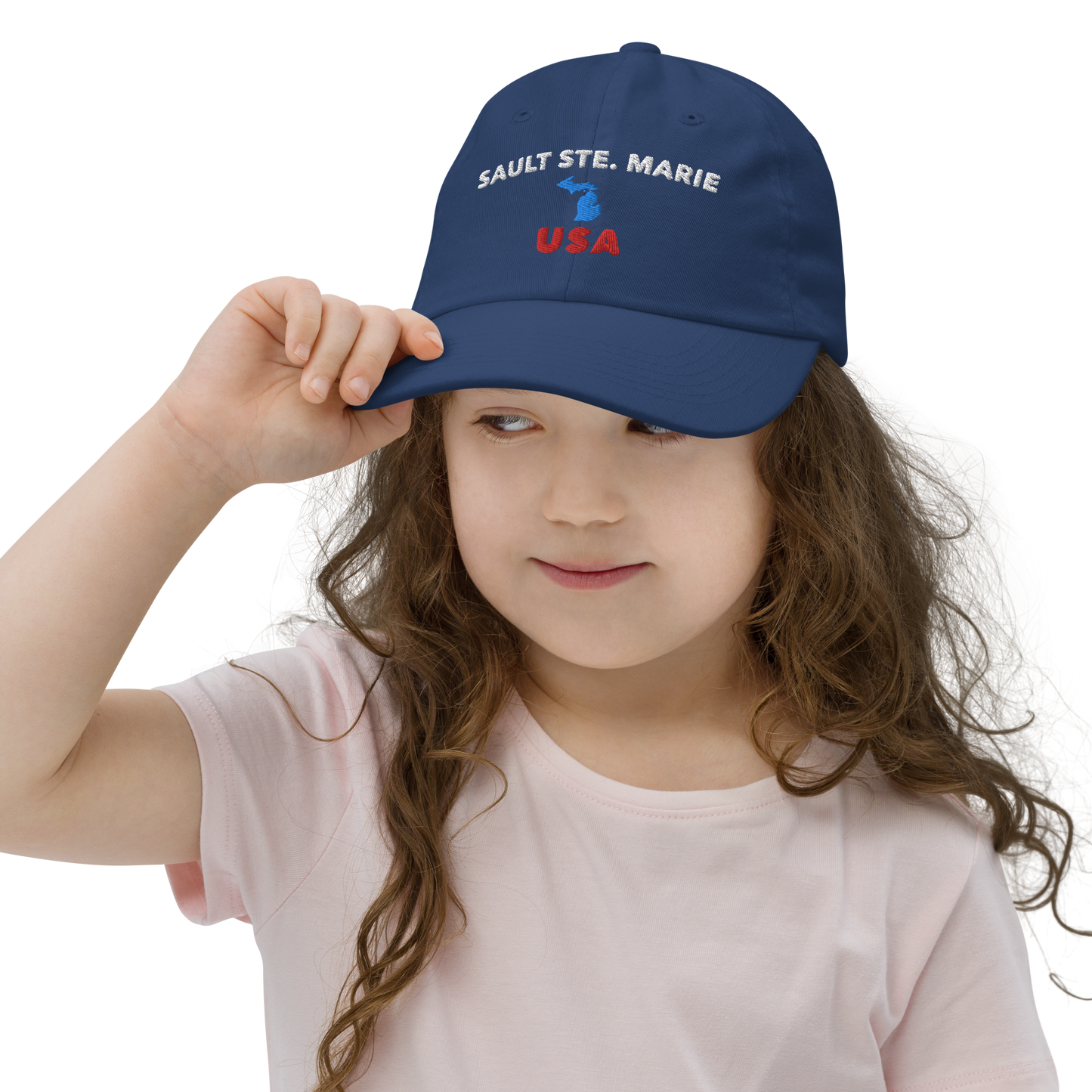 'Sault Ste. Marie USA' Youth Baseball Cap (w/ Michigan Outline)