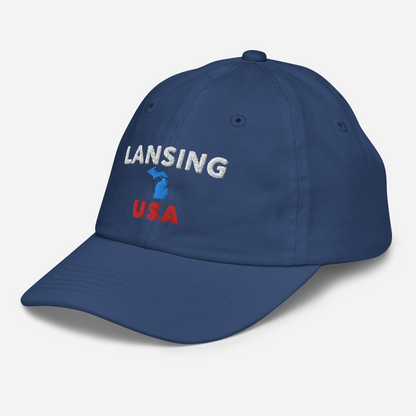 'Lansing USA' Youth Baseball Cap (w/ Michigan Outline)