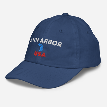 'Ann Arbor USA' Youth Baseball Cap (w/ Michigan Outline)