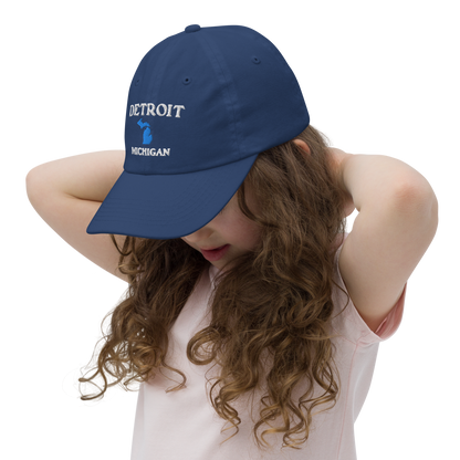 'Detroit Michigan' Youth Baseball Cap (w/ Michigan Outline)