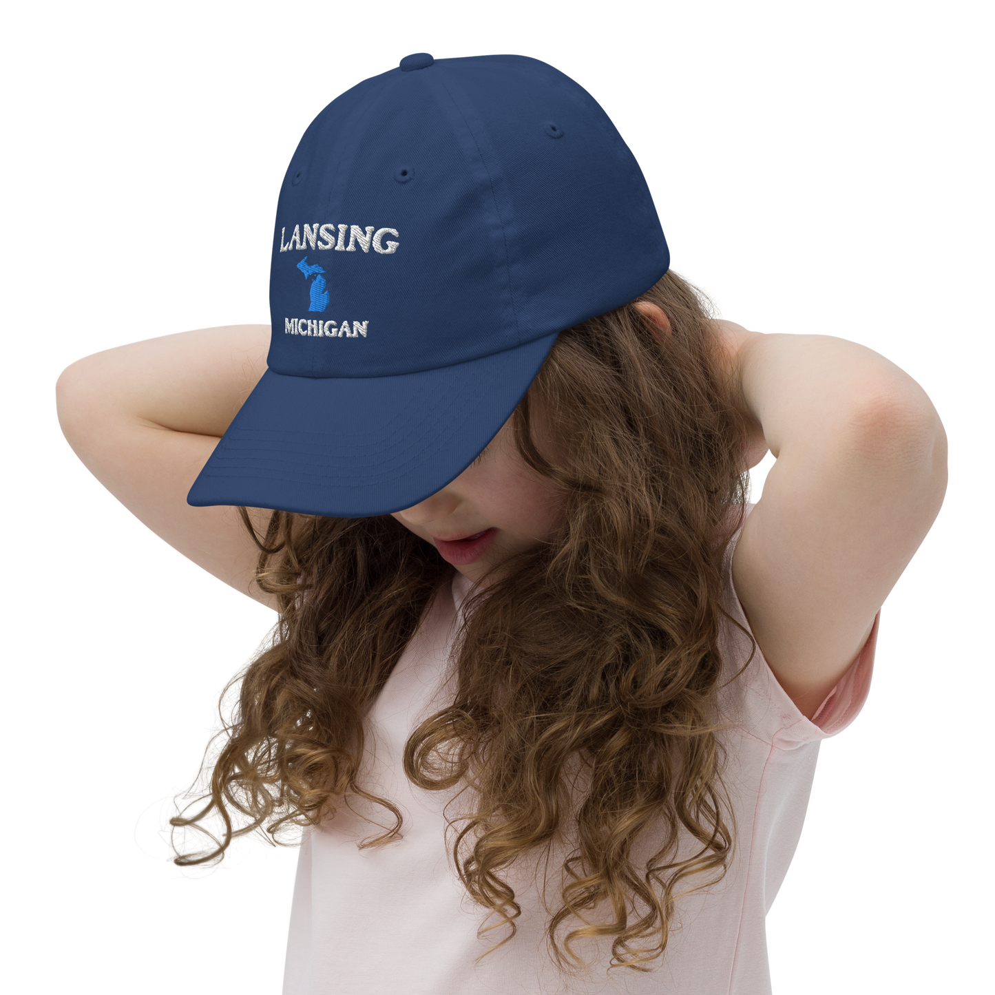 'Lansing Michigan' Youth Baseball Cap (w/ Michigan Outline)