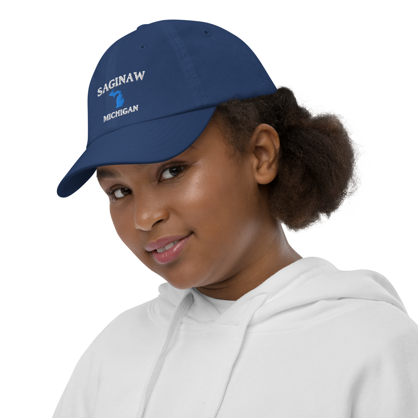 'Saginaw Michigan' Youth Baseball Cap (w/ Michigan Outline)