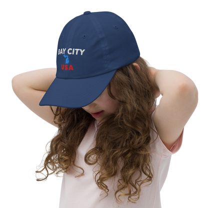 'Bay City USA' Youth Baseball Cap (w/ Michigan Outline)