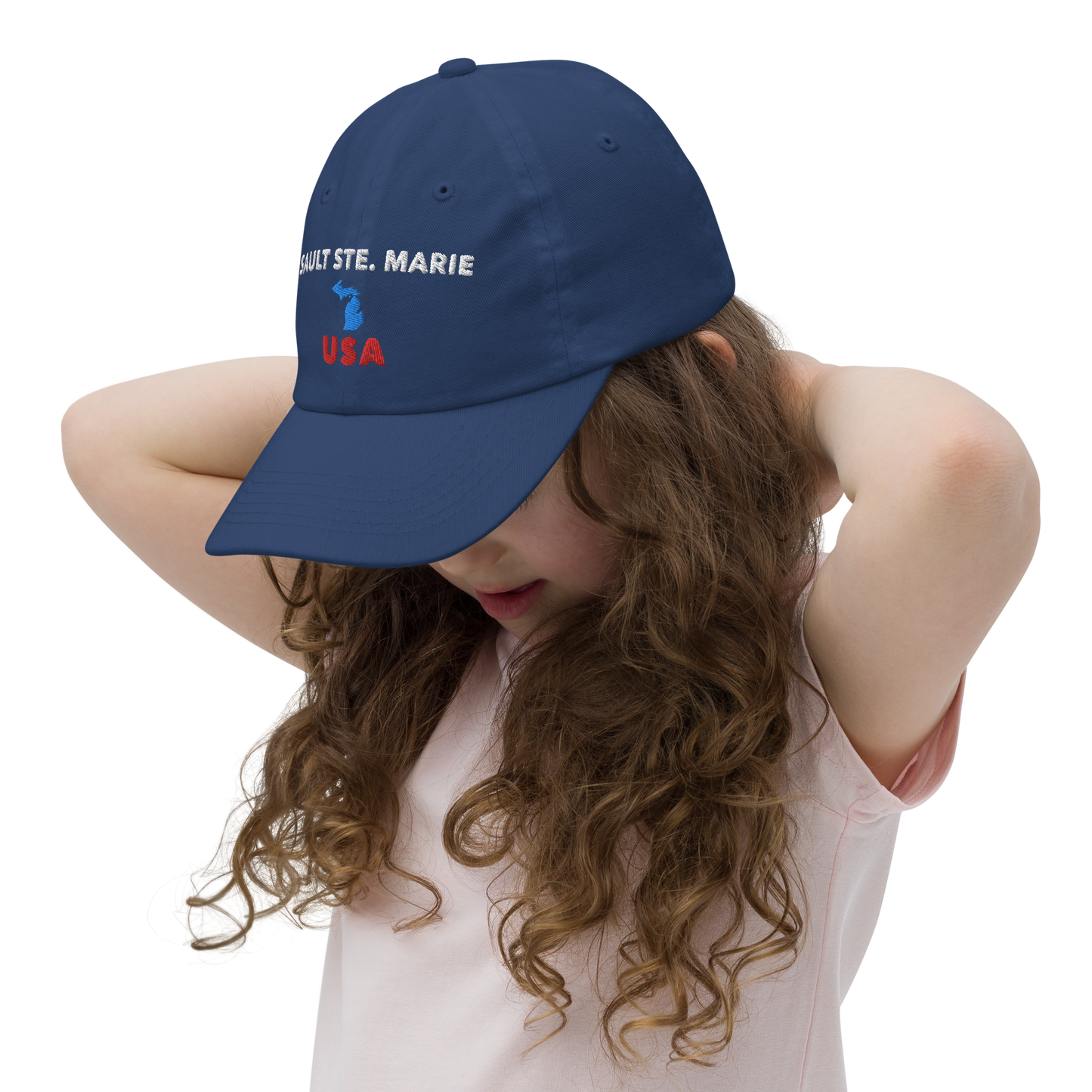 'Sault Ste. Marie USA' Youth Baseball Cap (w/ Michigan Outline)