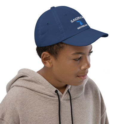 'Saginaw Michigan' Youth Baseball Cap (w/ Michigan Outline)