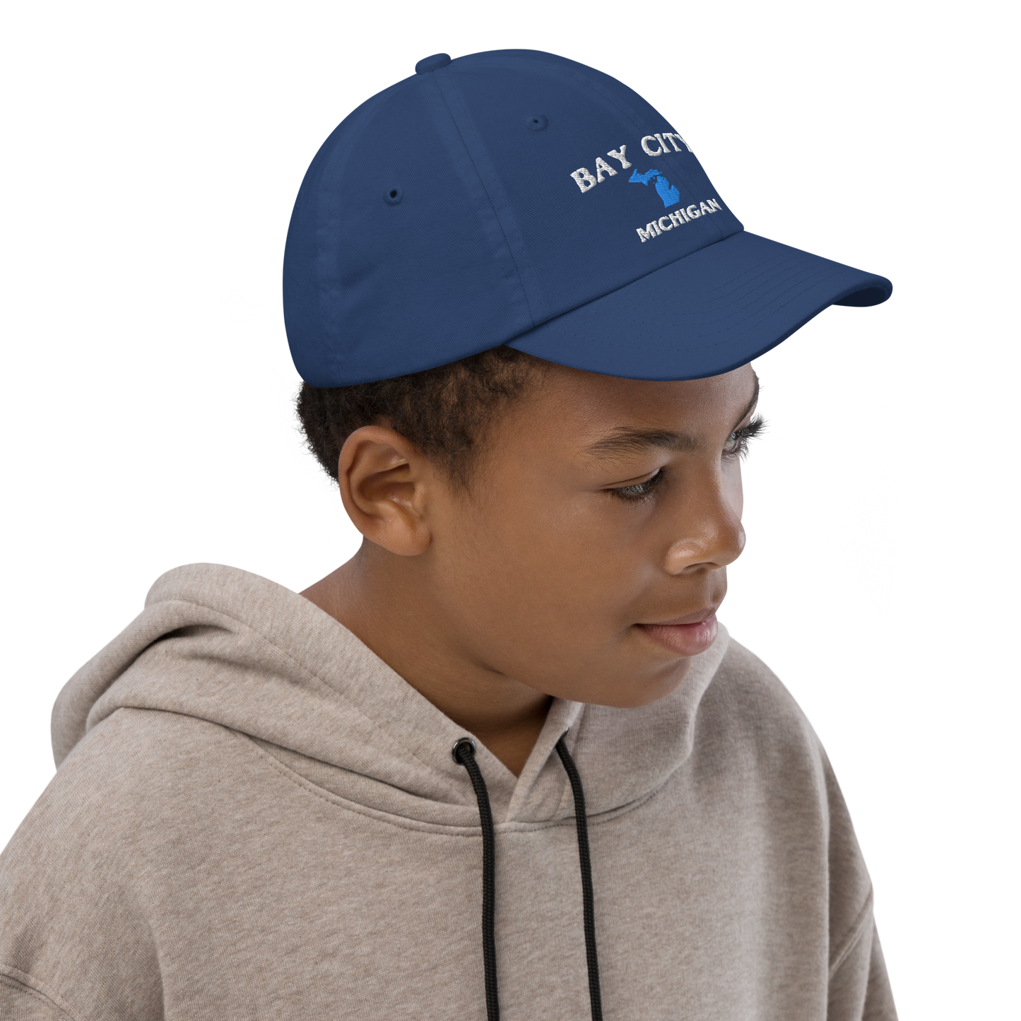 'Bay City Michigan' Youth Baseball Cap (w/ Michigan Outline)