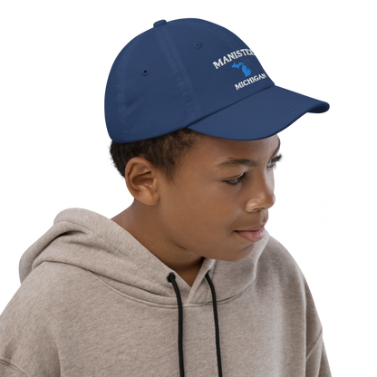 'Manistee Michigan' Youth Baseball Cap (w/ Michigan Outline)