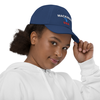 'Mackinac USA' Youth Baseball Cap (w/ Michigan Outline)