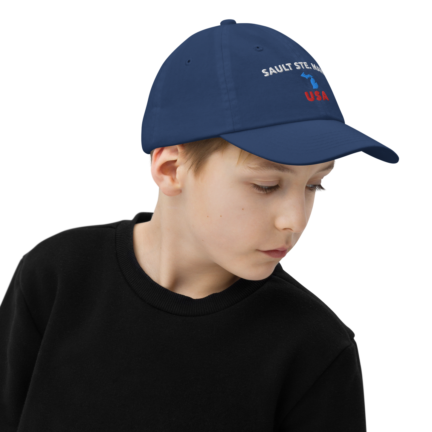 'Sault Ste. Marie USA' Youth Baseball Cap (w/ Michigan Outline)